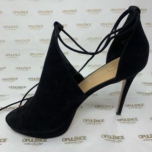 Black Suede Open-Toe Booties
